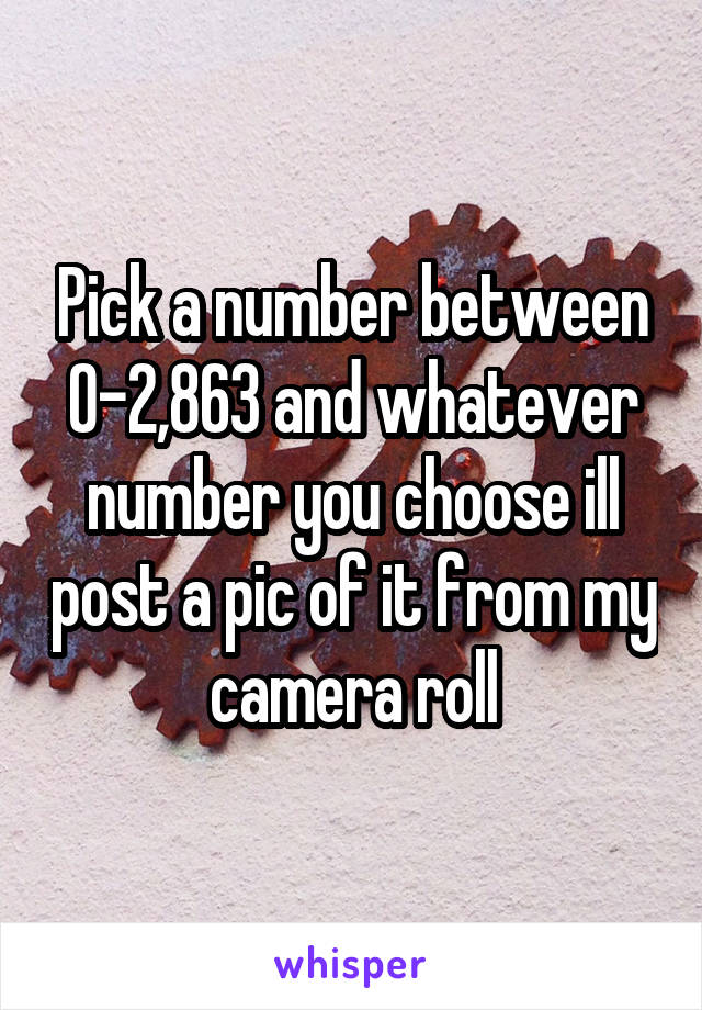 Pick a number between 0-2,863 and whatever number you choose ill post a pic of it from my camera roll