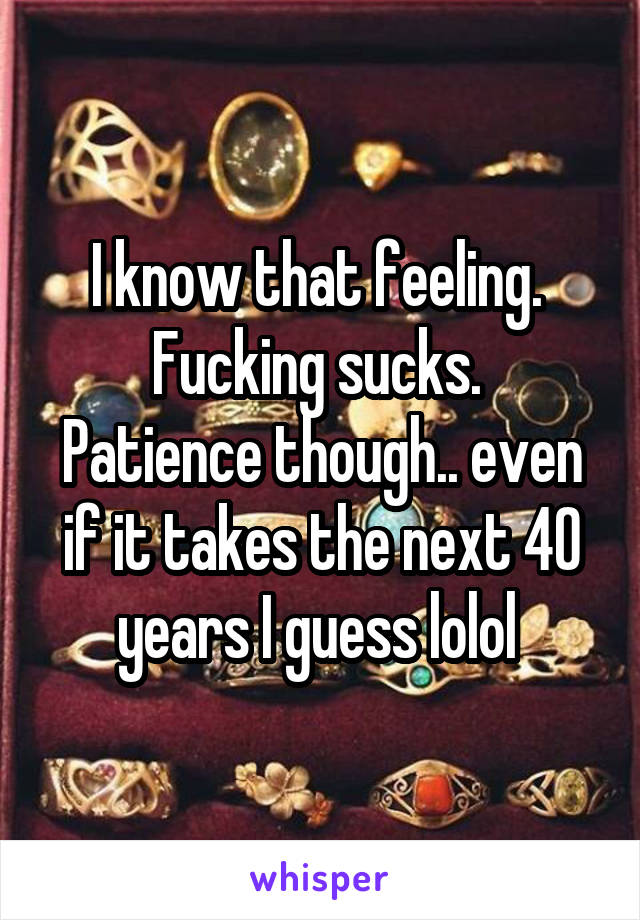 I know that feeling. 
Fucking sucks. 
Patience though.. even if it takes the next 40 years I guess lolol 