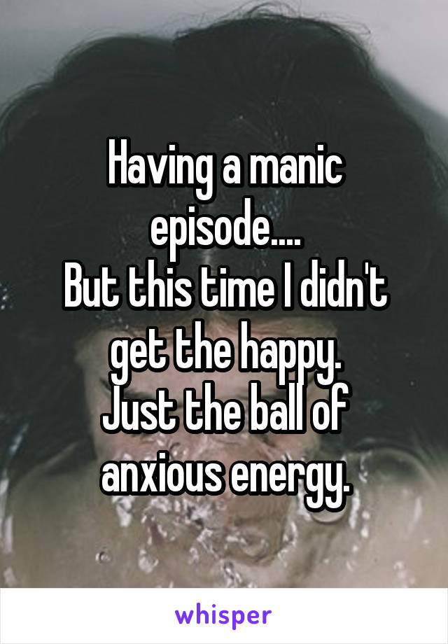 Having a manic episode....
But this time I didn't get the happy.
Just the ball of anxious energy.