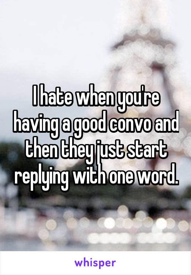 I hate when you're having a good convo and then they just start replying with one word.