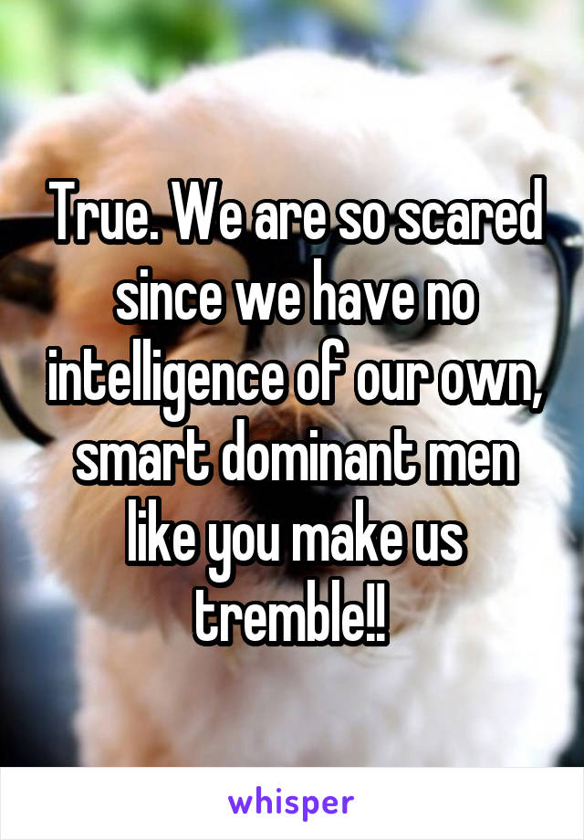 True. We are so scared since we have no intelligence of our own, smart dominant men like you make us tremble!! 