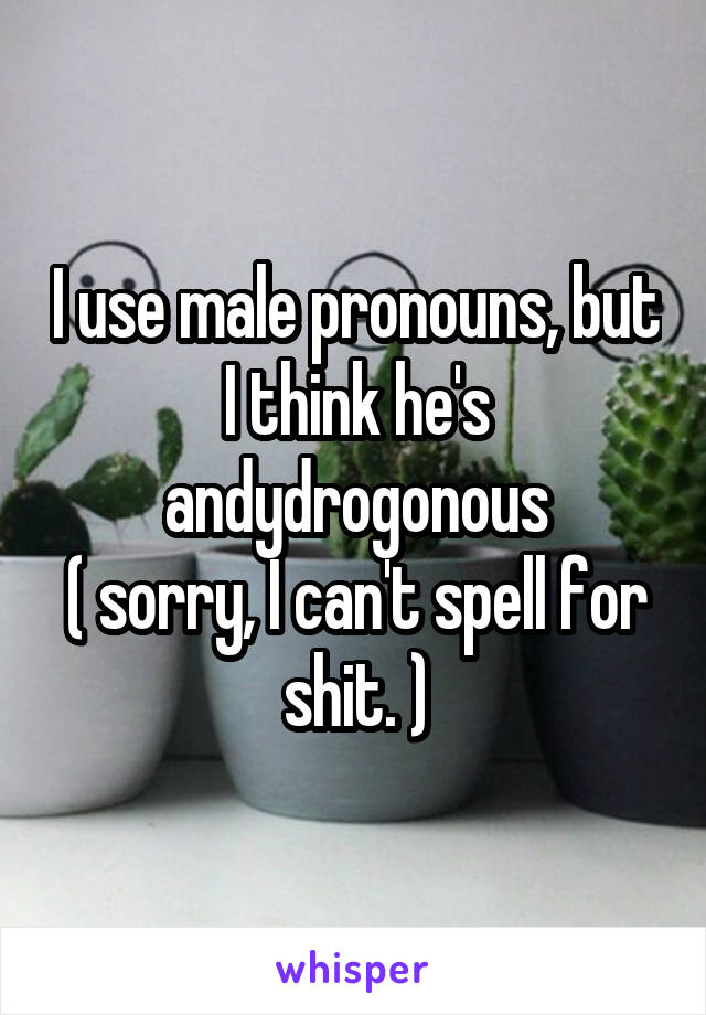 I use male pronouns, but I think he's andydrogonous
( sorry, I can't spell for shit. )