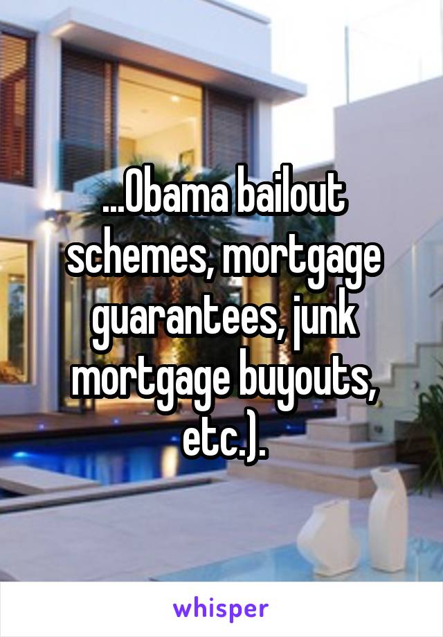 ...Obama bailout schemes, mortgage guarantees, junk mortgage buyouts, etc.).