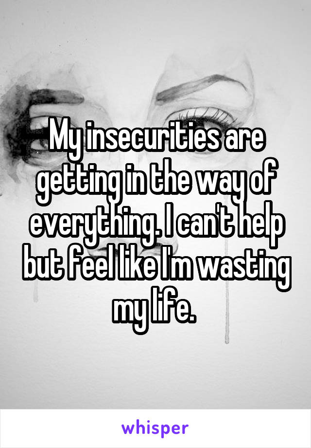 My insecurities are getting in the way of everything. I can't help but feel like I'm wasting my life. 