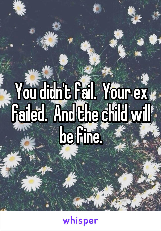 You didn't fail.  Your ex failed.  And the child will be fine.