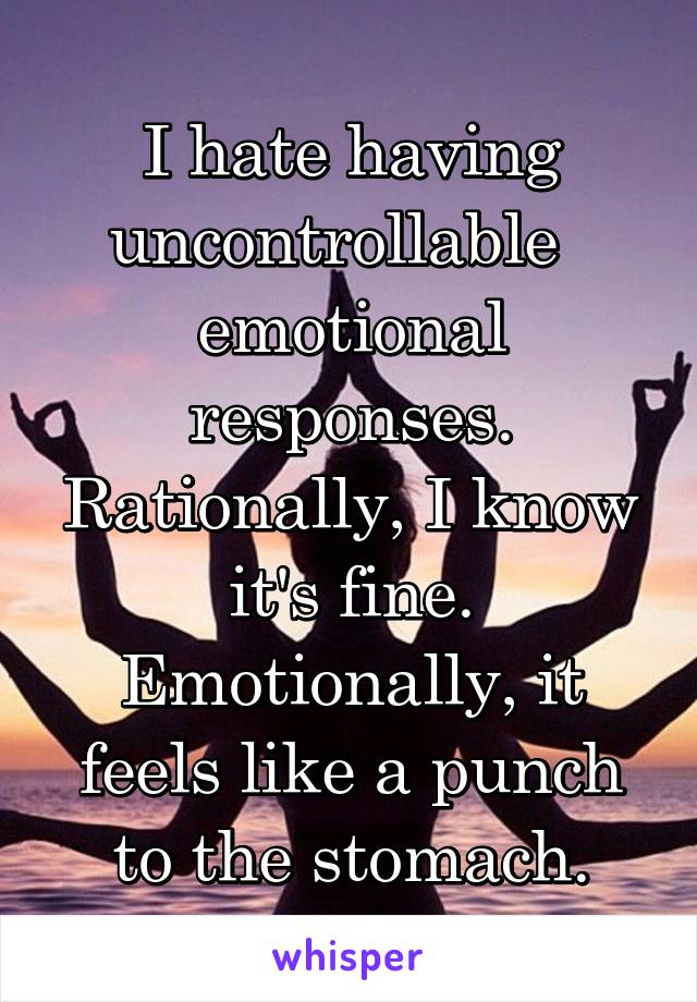 I hate having uncontrollable   emotional responses. Rationally, I know it's fine. Emotionally, it feels like a punch to the stomach.