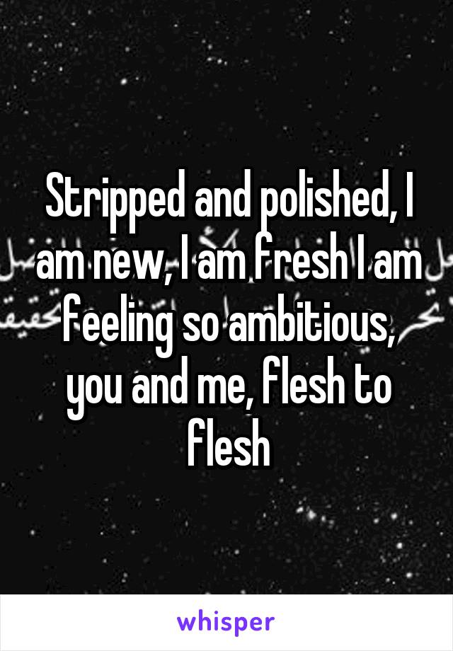 Stripped and polished, I am new, I am fresh I am feeling so ambitious, you and me, flesh to flesh