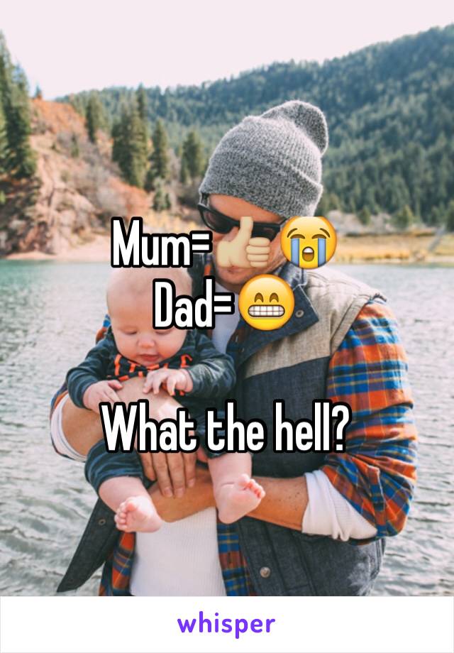 Mum=👍🏼😭
Dad=😁

What the hell?