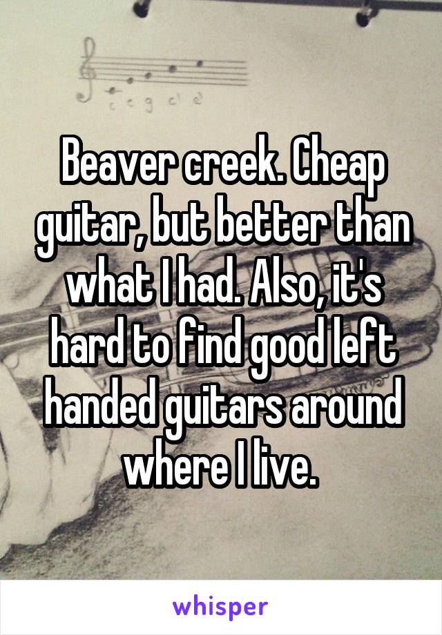 Beaver creek. Cheap guitar, but better than what I had. Also, it's hard to find good left handed guitars around where I live. 