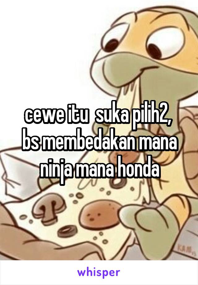 cewe itu  suka pilih2, 
bs membedakan mana ninja mana honda