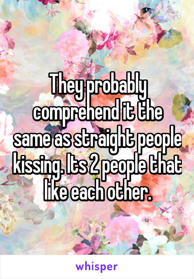 They probably comprehend it the same as straight people kissing. Its 2 people that like each other.