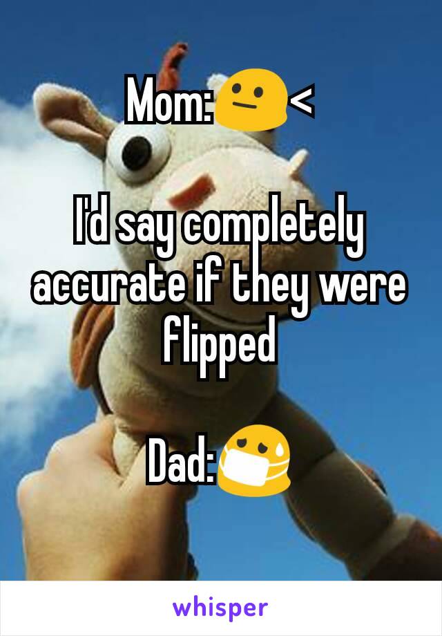 Mom:😐<

I'd say completely accurate if they were flipped

Dad:😷

