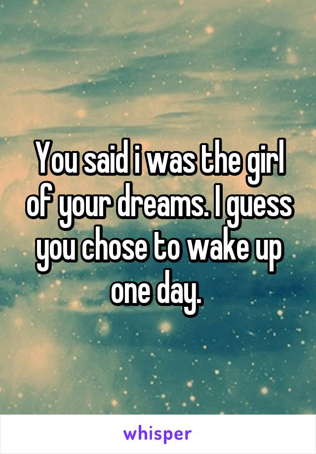 You said i was the girl of your dreams. I guess you chose to wake up one day. 