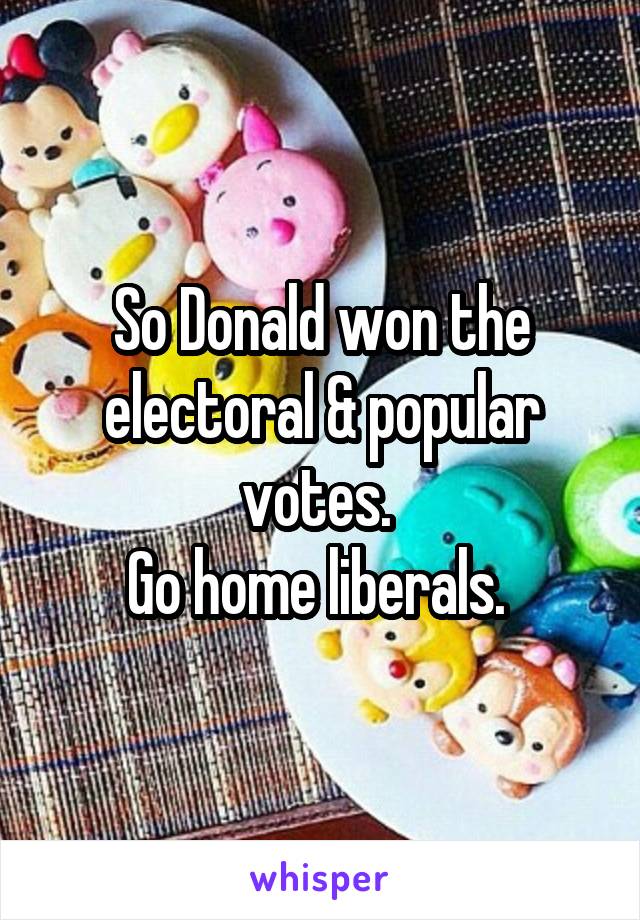 So Donald won the electoral & popular votes. 
Go home liberals. 