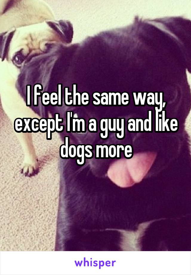 I feel the same way, except I'm a guy and like dogs more
