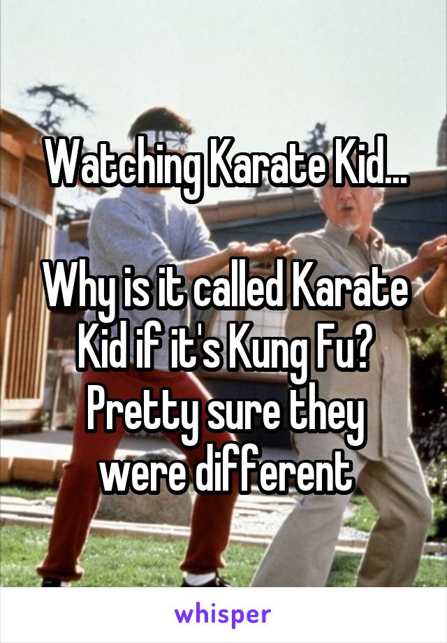 Watching Karate Kid...

Why is it called Karate Kid if it's Kung Fu?
Pretty sure they were different