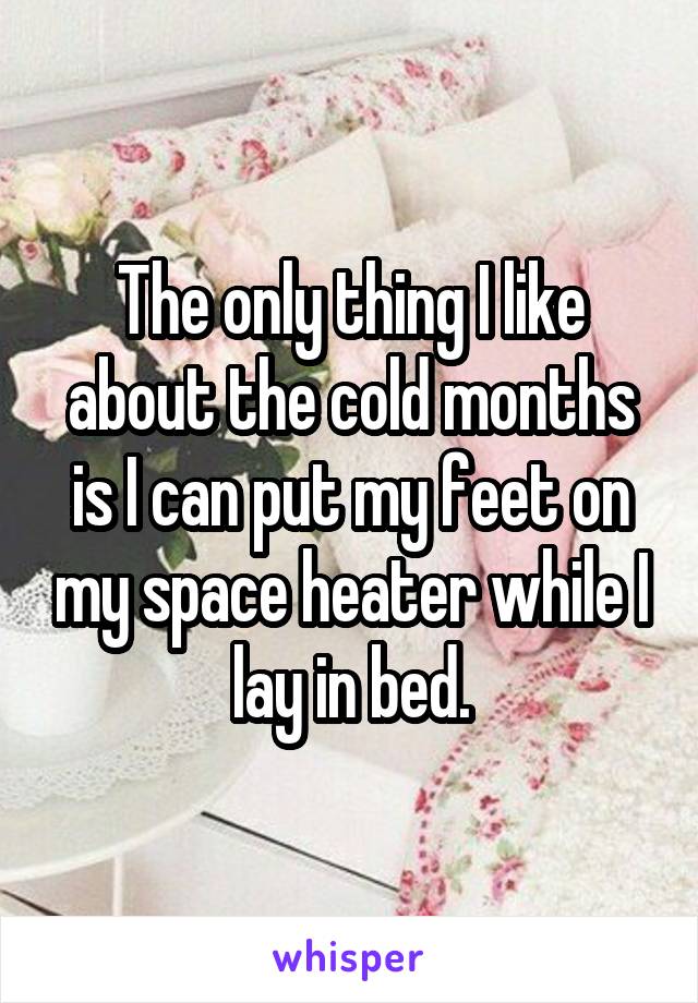 The only thing I like about the cold months is I can put my feet on my space heater while I lay in bed.