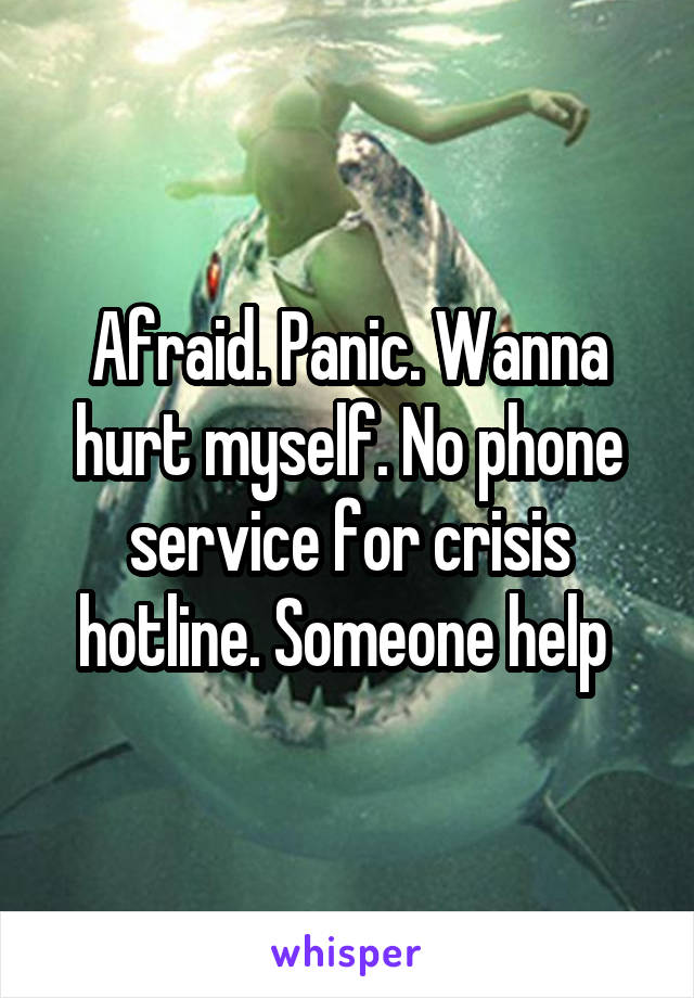 Afraid. Panic. Wanna hurt myself. No phone service for crisis hotline. Someone help 