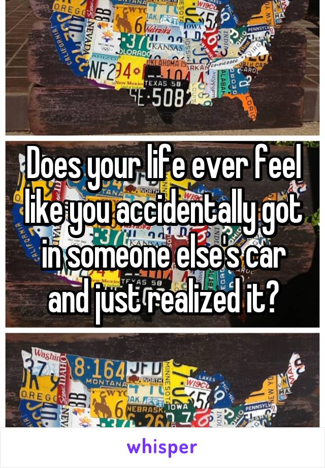 Does your life ever feel like you accidentally got in someone else's car and just realized it?