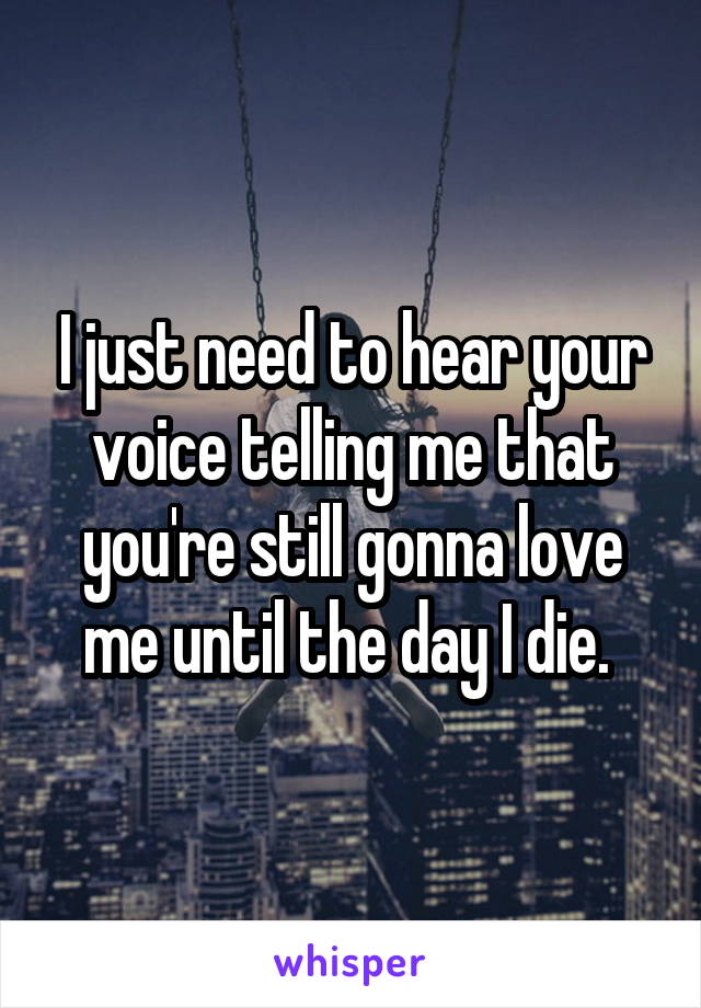 I just need to hear your voice telling me that you're still gonna love me until the day I die. 