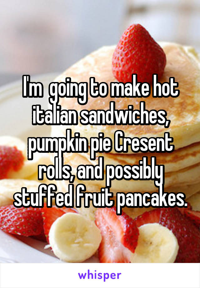 I'm  going to make hot italian sandwiches, pumpkin pie Cresent rolls, and possibly stuffed fruit pancakes.