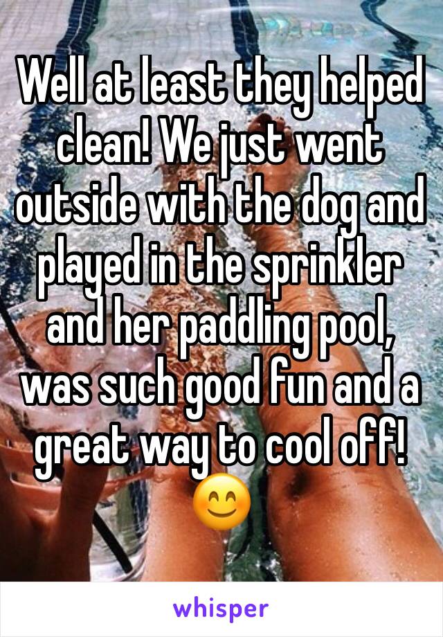 Well at least they helped clean! We just went outside with the dog and played in the sprinkler and her paddling pool, was such good fun and a great way to cool off! 😊