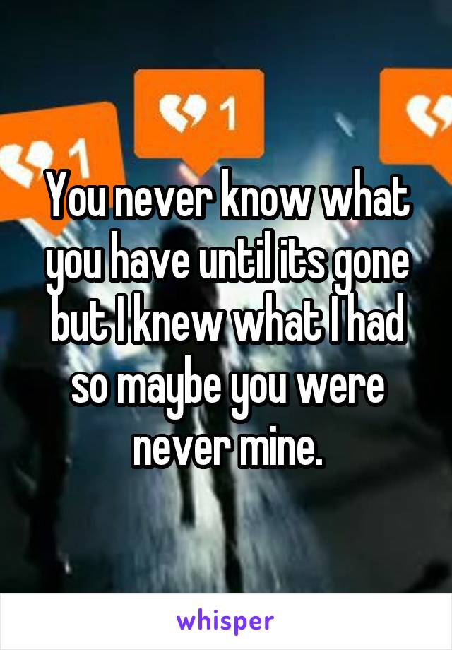 You never know what you have until its gone but I knew what I had so maybe you were never mine.