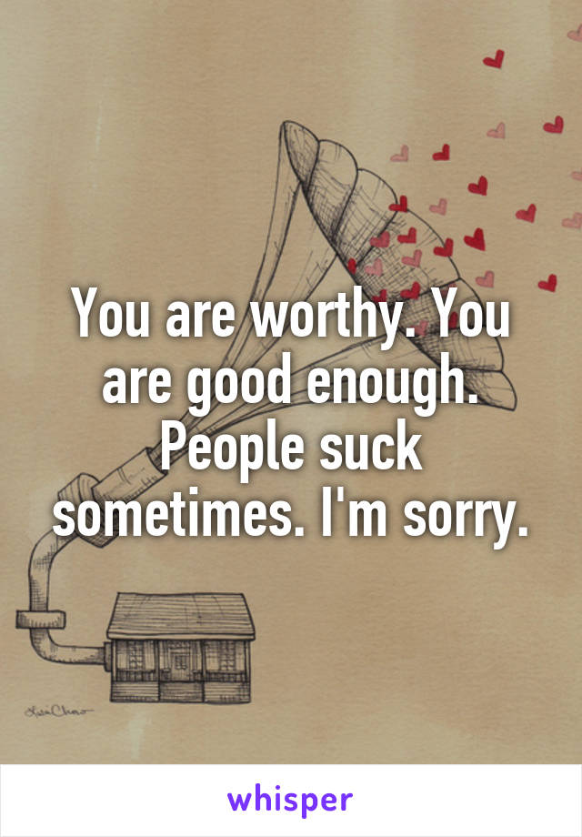 You are worthy. You are good enough. People suck sometimes. I'm sorry.