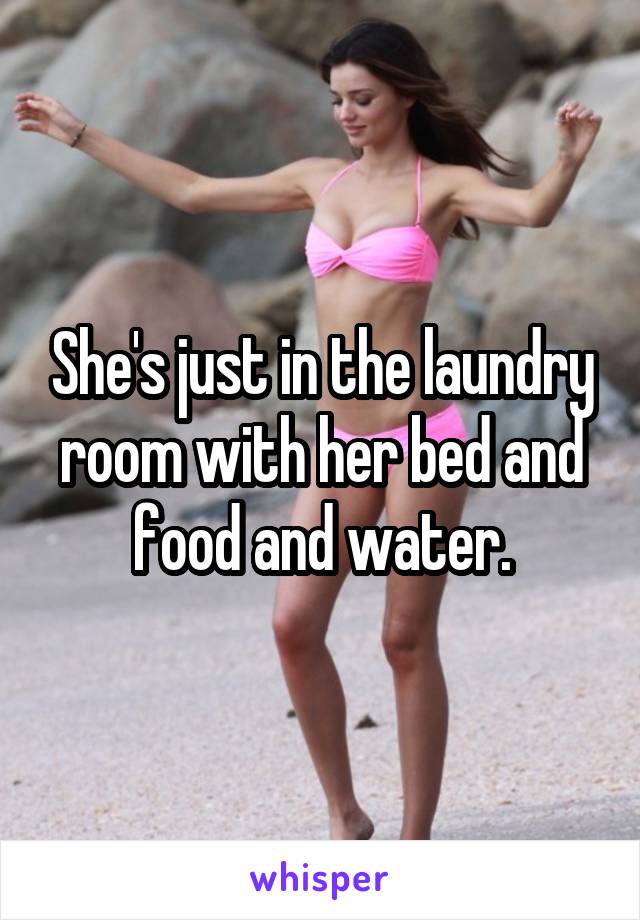 She's just in the laundry room with her bed and food and water.