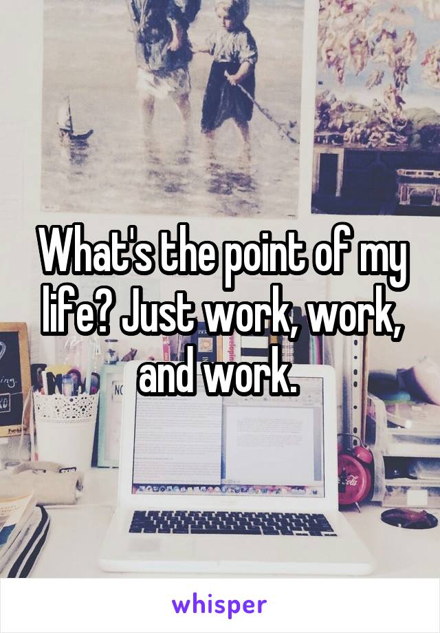 What's the point of my life? Just work, work, and work. 