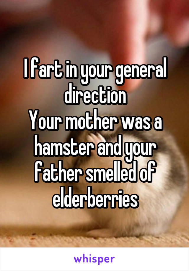 I fart in your general direction
Your mother was a hamster and your father smelled of elderberries