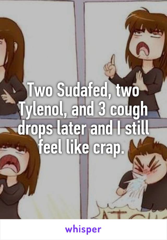 Two Sudafed, two Tylenol, and 3 cough drops later and I still feel like crap. 