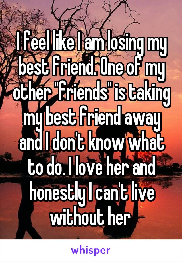 I feel like I am losing my best friend. One of my other "friends" is taking my best friend away and I don't know what to do. I love her and honestly I can't live without her 