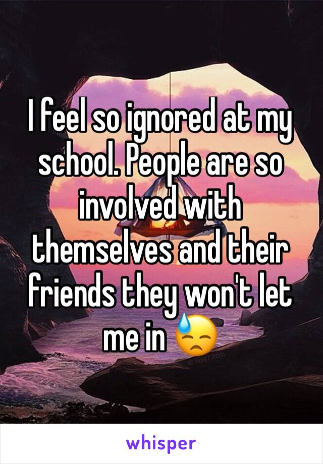 I feel so ignored at my school. People are so involved with themselves and their friends they won't let me in 😓