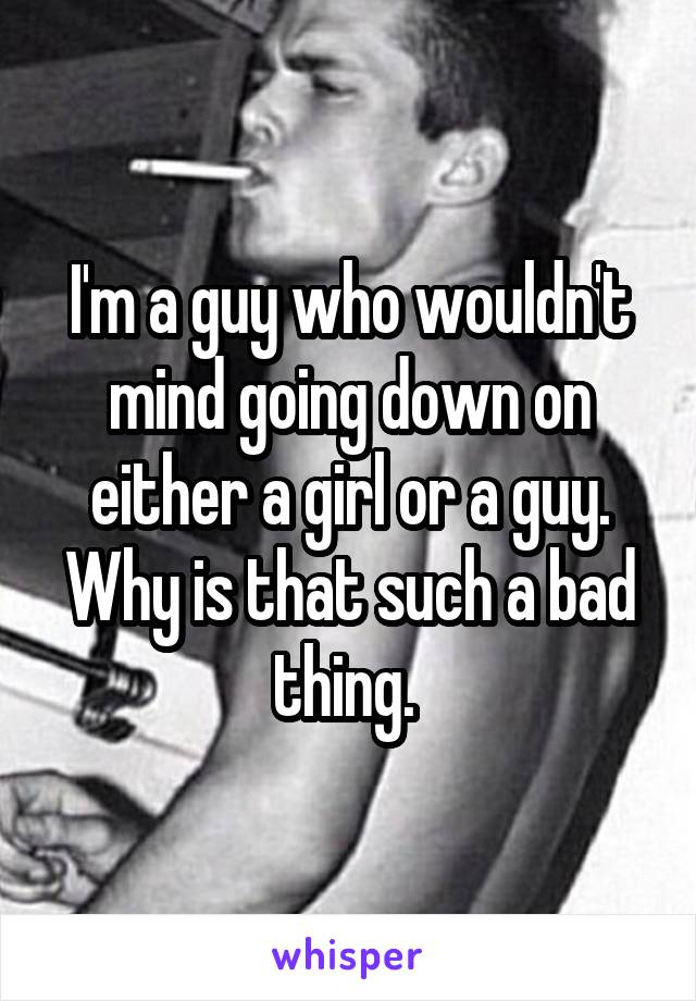 I'm a guy who wouldn't mind going down on either a girl or a guy. Why is that such a bad thing. 