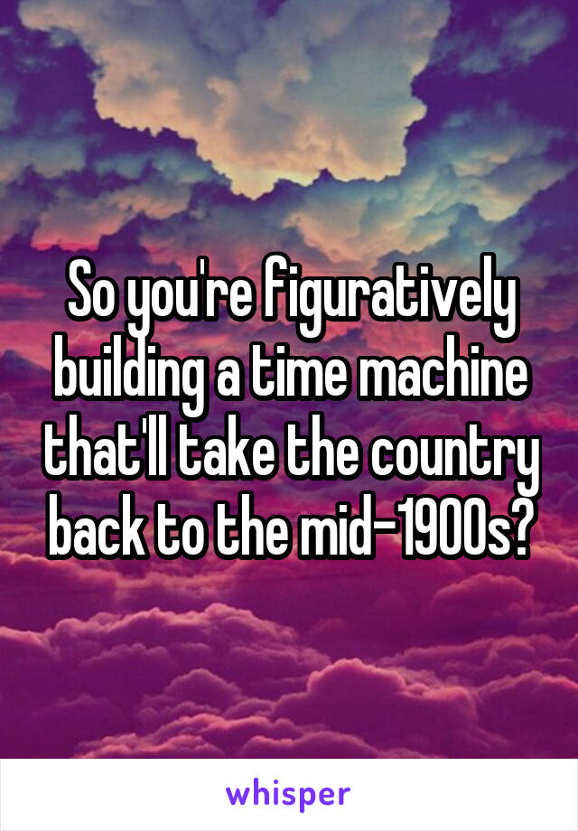 So you're figuratively building a time machine that'll take the country back to the mid-1900s?