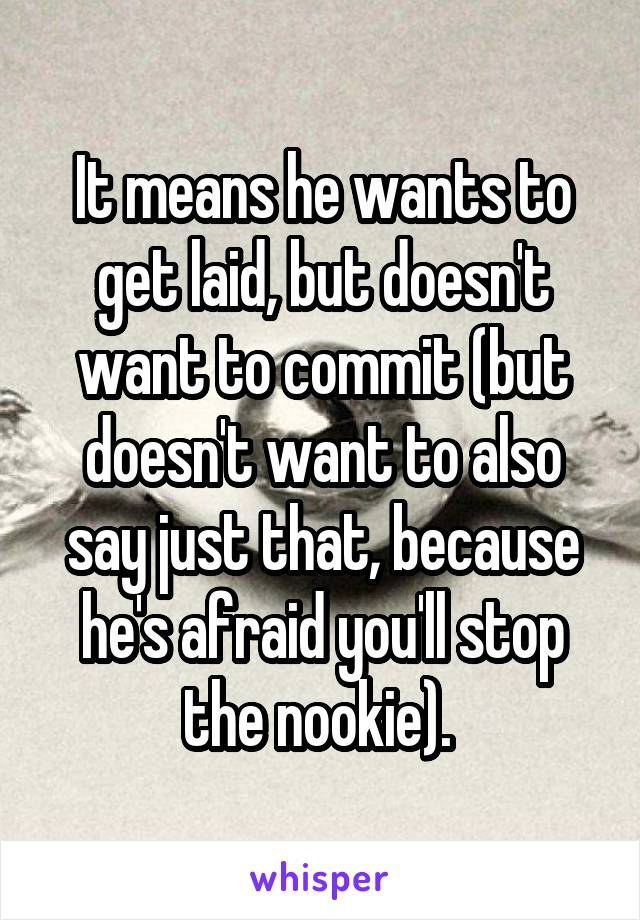 It means he wants to get laid, but doesn't want to commit (but doesn't want to also say just that, because he's afraid you'll stop the nookie). 