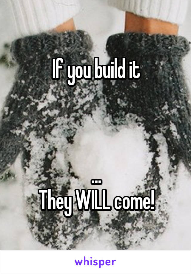 If you build it



...
They WILL come!