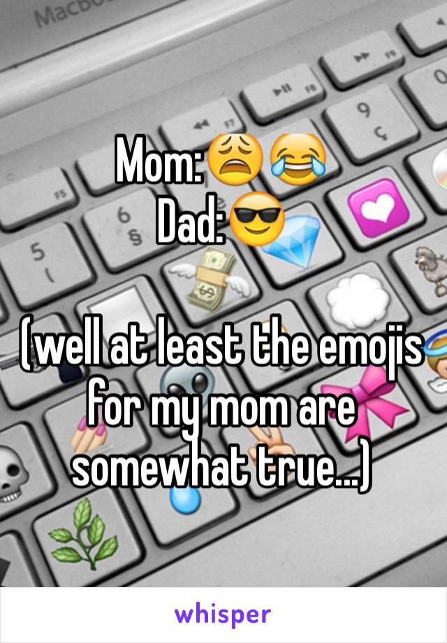 Mom:😩😂
Dad:😎

(well at least the emojis for my mom are somewhat true...)