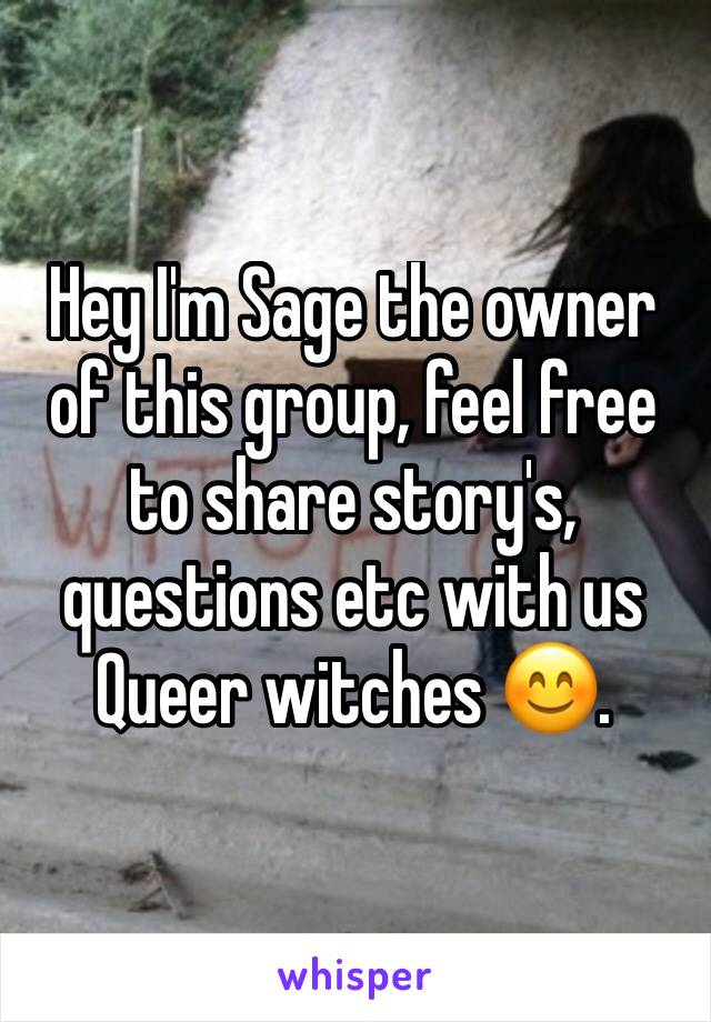 Hey I'm Sage the owner of this group, feel free to share story's, questions etc with us Queer witches 😊. 