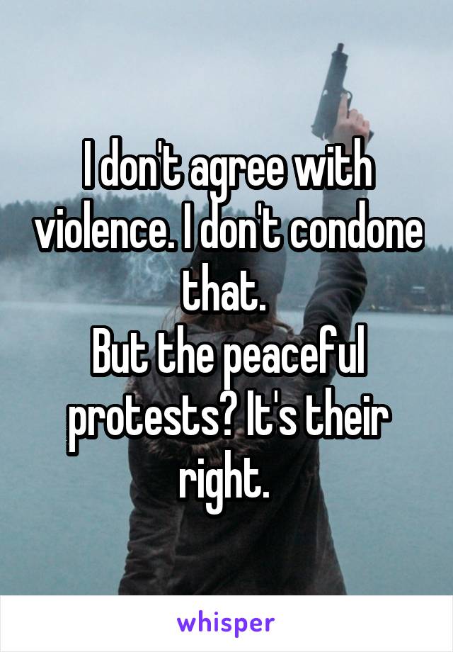 I don't agree with violence. I don't condone that. 
But the peaceful protests? It's their right. 