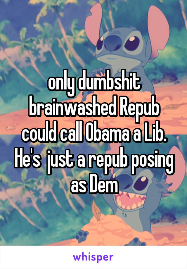 only dumbshit brainwashed Repub could call Obama a Lib. He's  just a repub posing as Dem