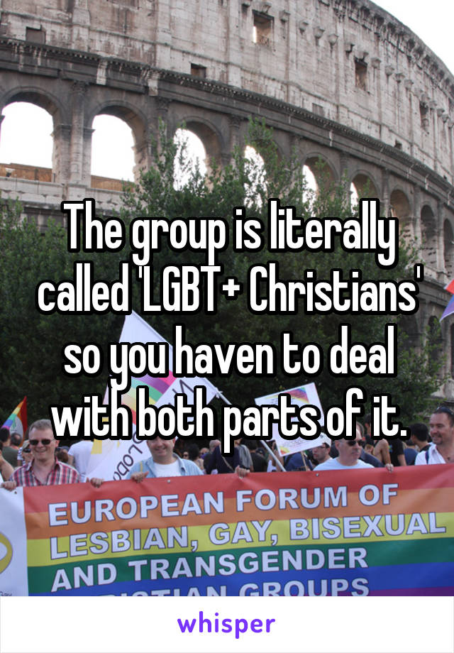 The group is literally called 'LGBT+ Christians' so you haven to deal with both parts of it.