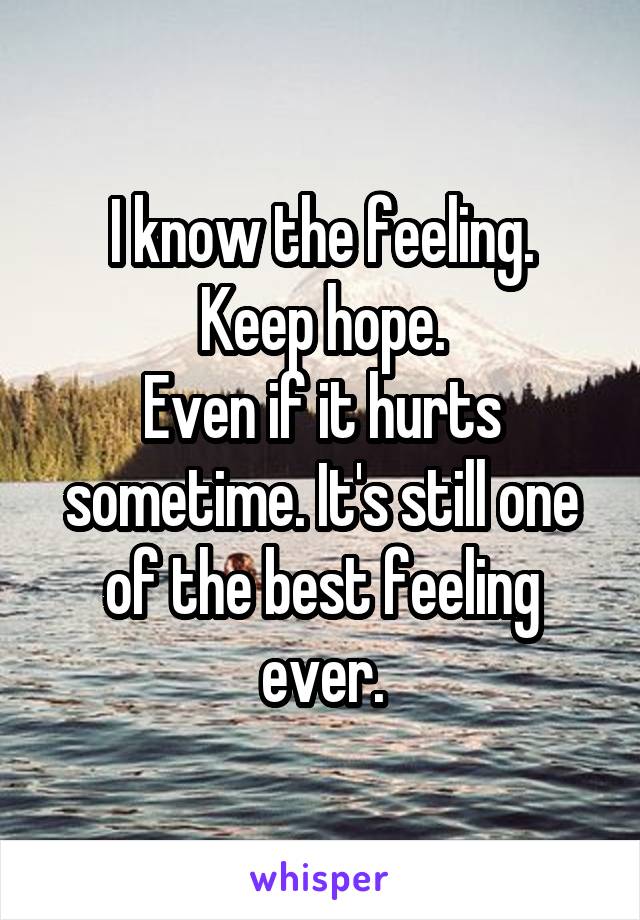 I know the feeling.
Keep hope.
Even if it hurts sometime. It's still one of the best feeling ever.