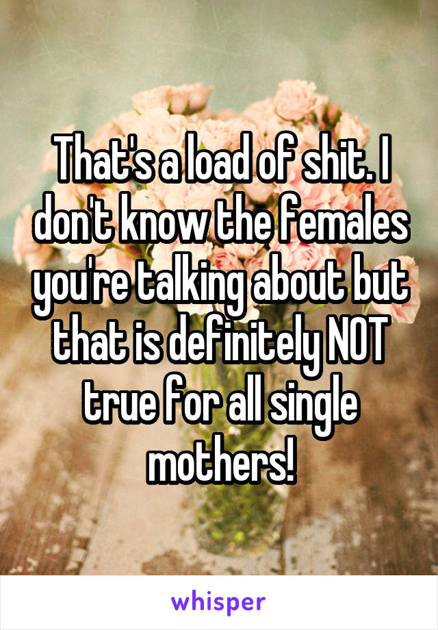 That's a load of shit. I don't know the females you're talking about but that is definitely NOT true for all single mothers!