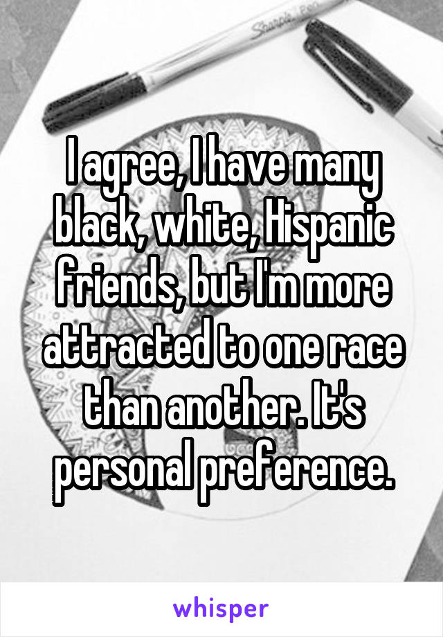 I agree, I have many black, white, Hispanic friends, but I'm more attracted to one race than another. It's personal preference.