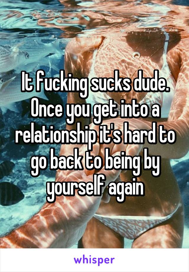 It fucking sucks dude. Once you get into a relationship it's hard to go back to being by yourself again