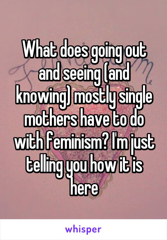 What does going out and seeing (and knowing) mostly single mothers have to do with feminism? I'm just telling you how it is here