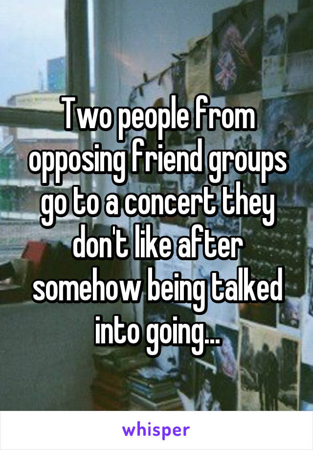 Two people from opposing friend groups go to a concert they don't like after somehow being talked into going...