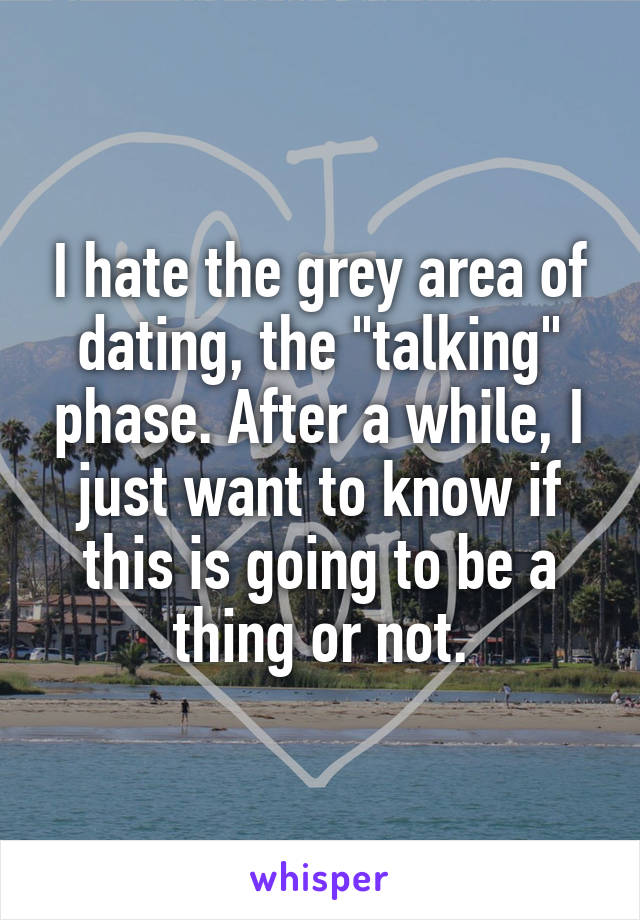 I hate the grey area of dating, the "talking" phase. After a while, I just want to know if this is going to be a thing or not.